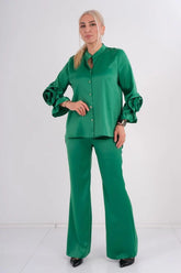 DD7029Emerald Green Floral Sleeve Top