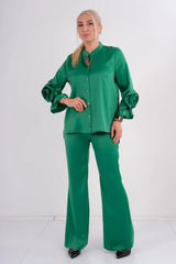 DD7029Emerald Green Floral Sleeve Top