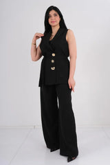 DD7026 Gold Button Vest Suit Jacket