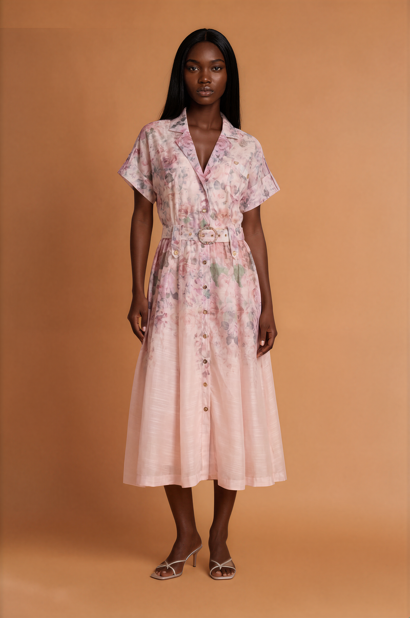 H2015 Pink Ombre Floral A-Line