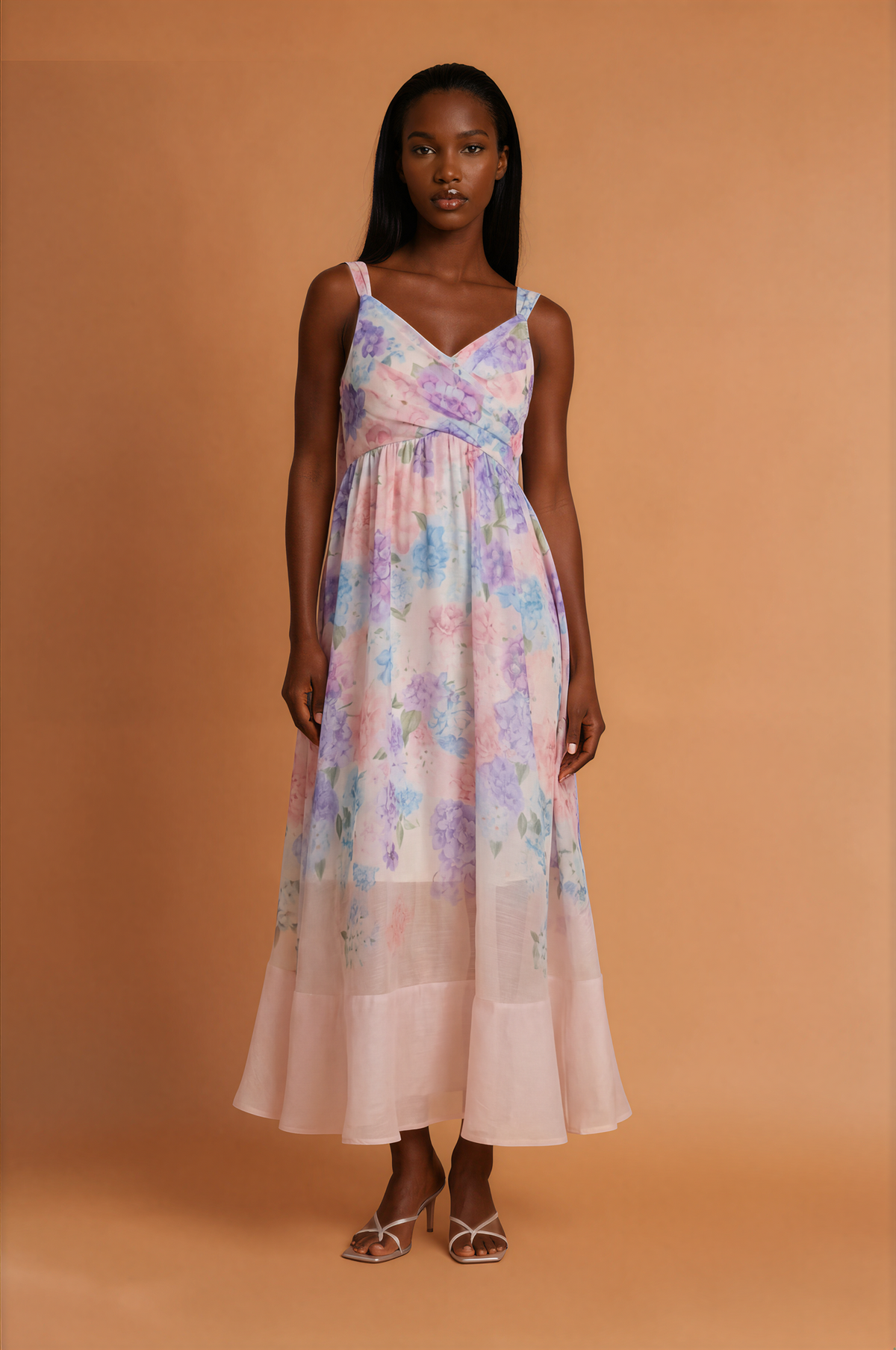 H2016 Purple Floral A-Line Strappless