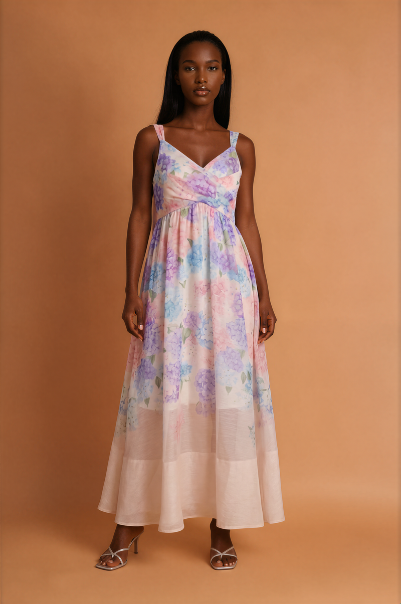 H2016 Purple Floral A-Line Strappless