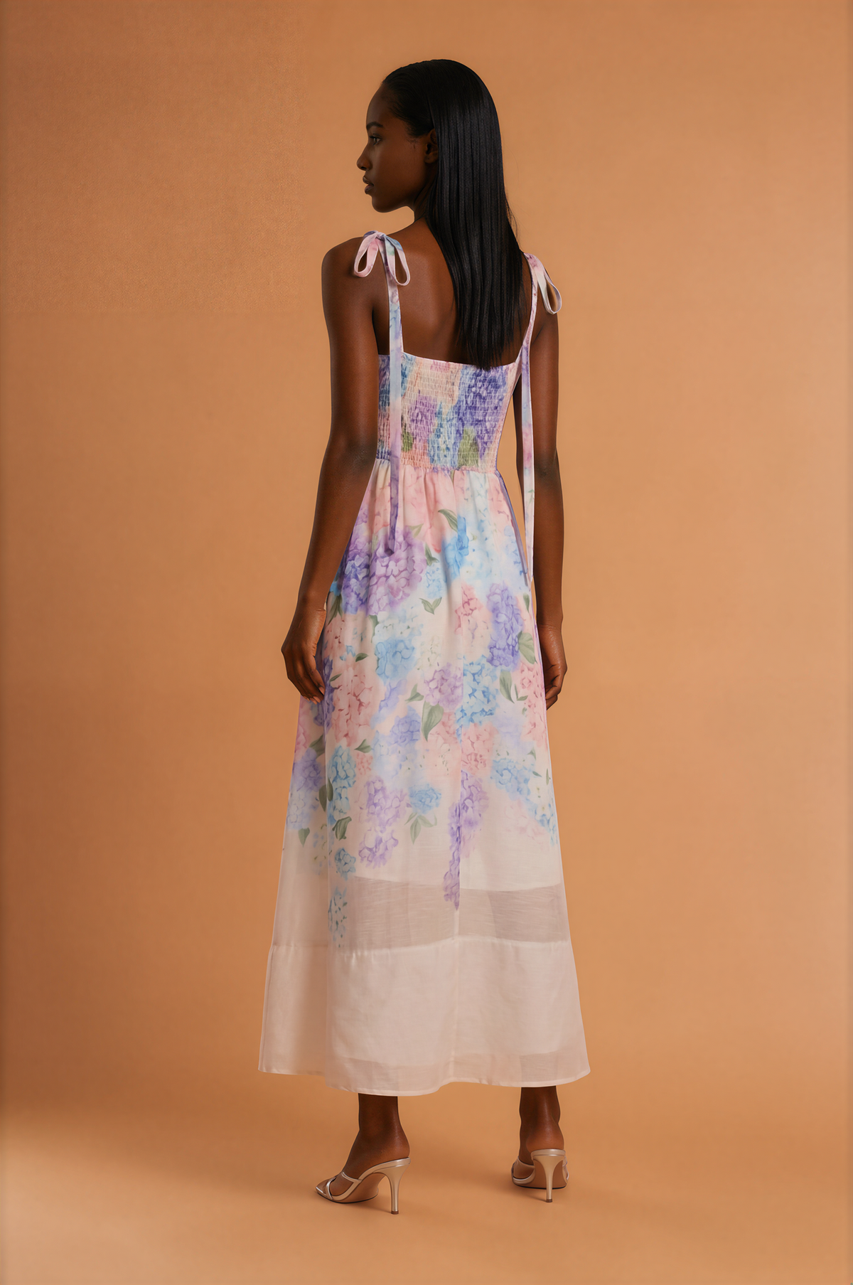 H2016 Purple Floral A-Line Strappless