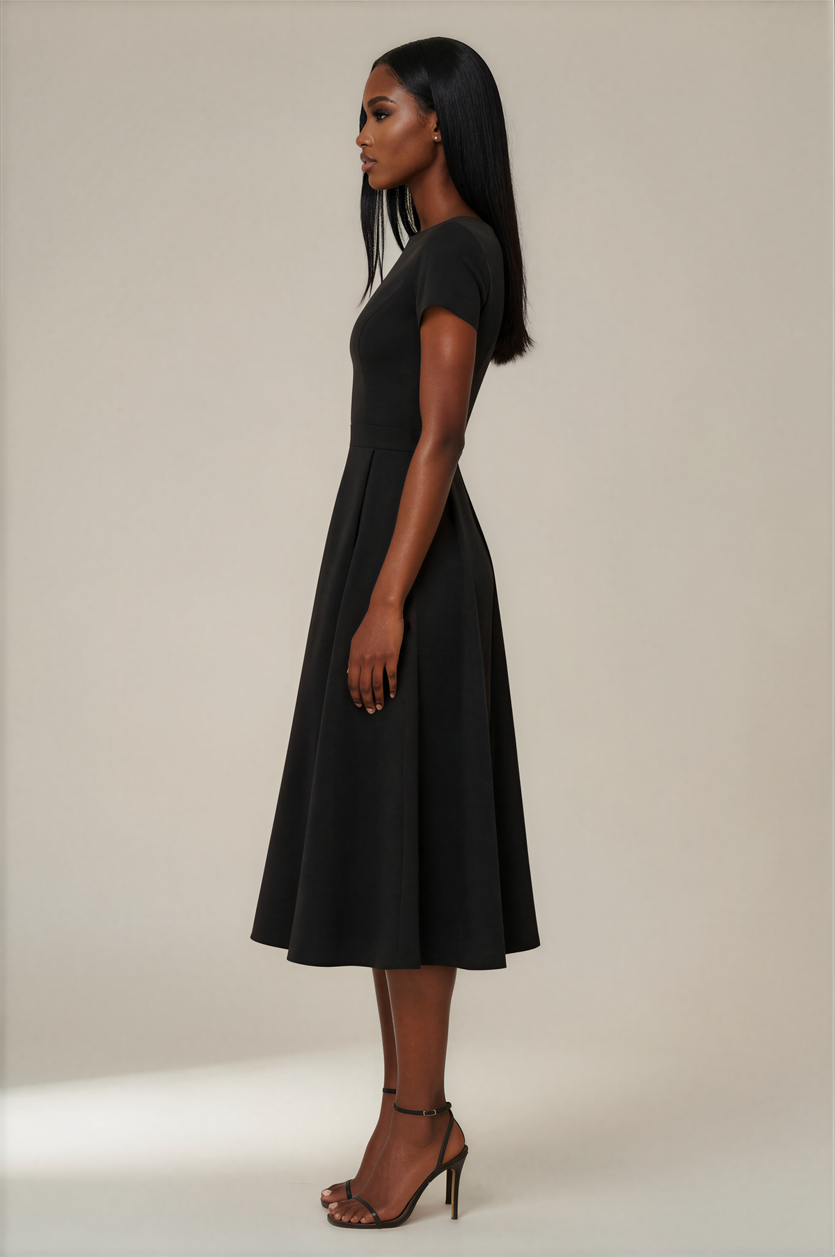 H3161 Black Dana Fit & Flare Midi Dress