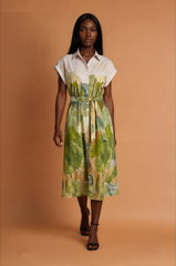 H1019 Green Hill Print Midi Dress
