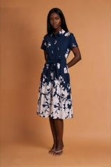 H1025 Black Blue Floral Midi