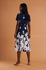 H1025 Black Blue Floral Midi