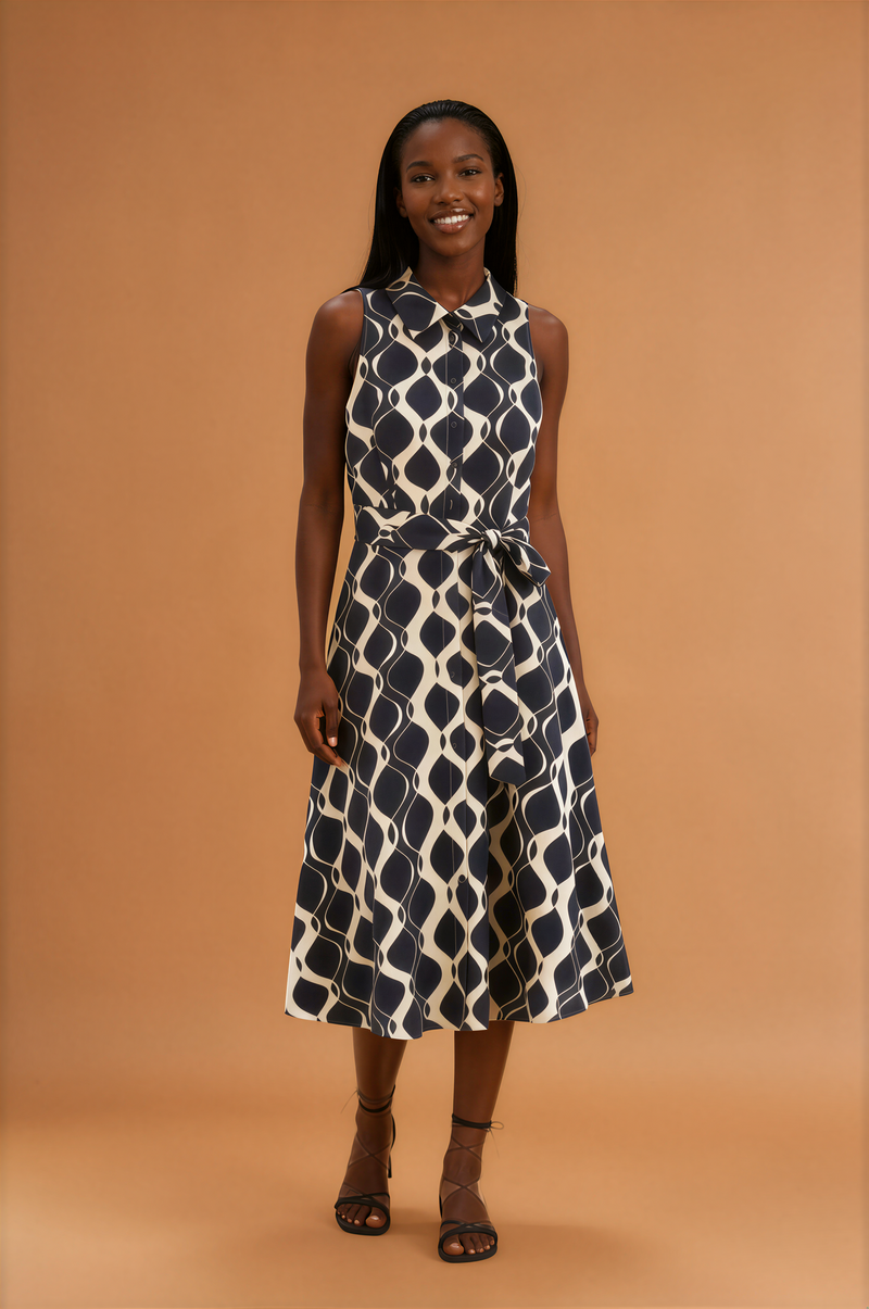 H1024 Black Diamond Print Midi