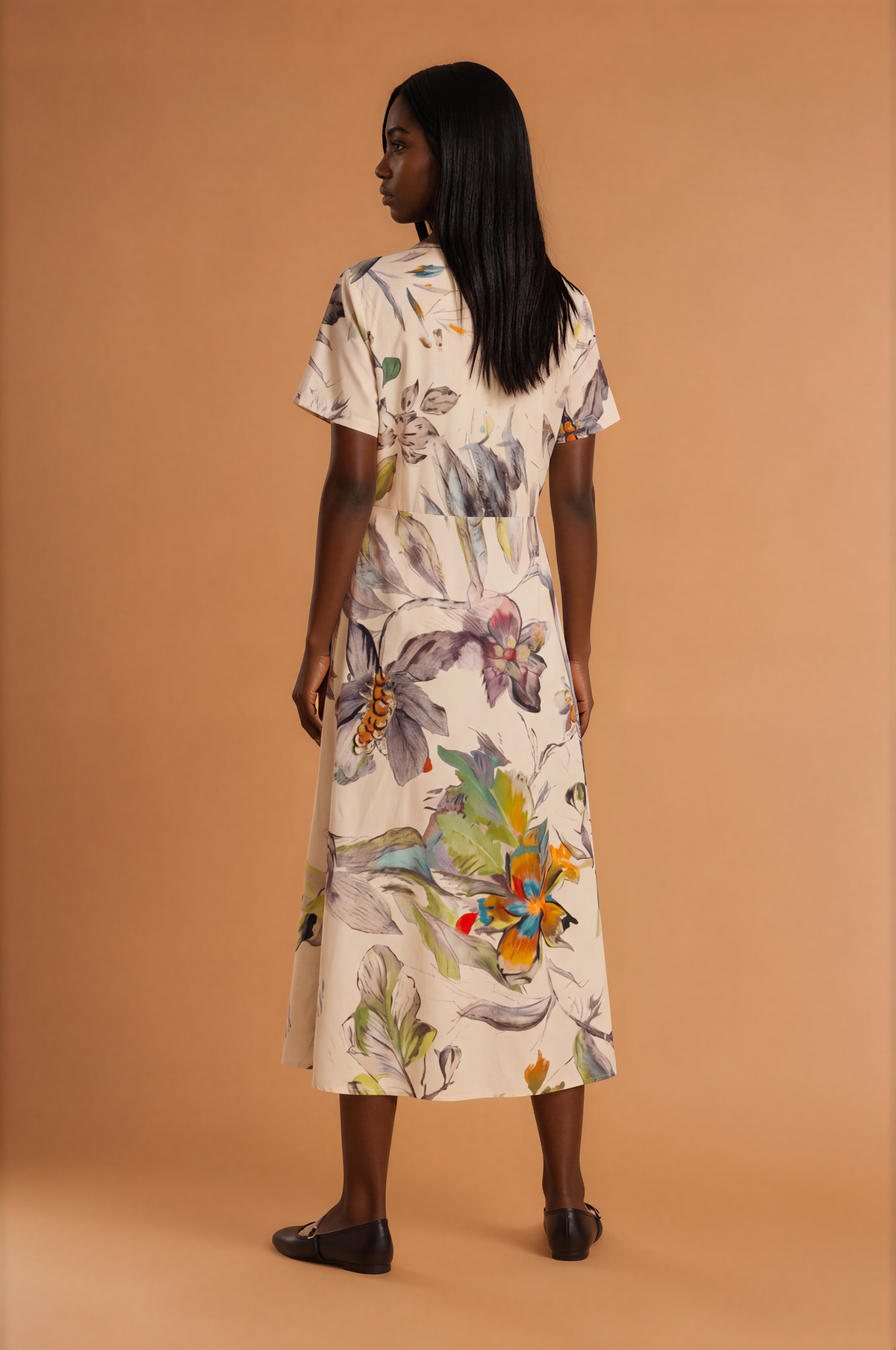 H1020 Floral White Midi Dress