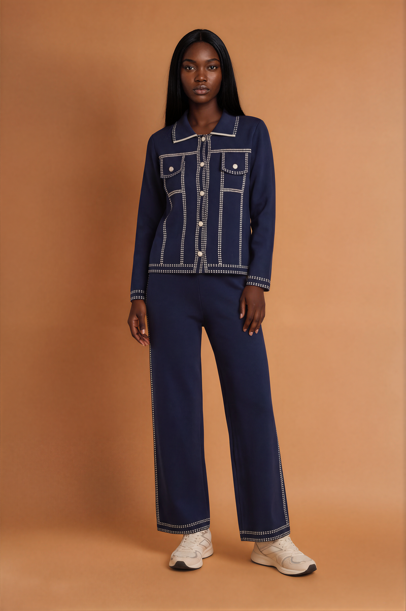 H2023 Navy Blue Jacket With Stitch Detail