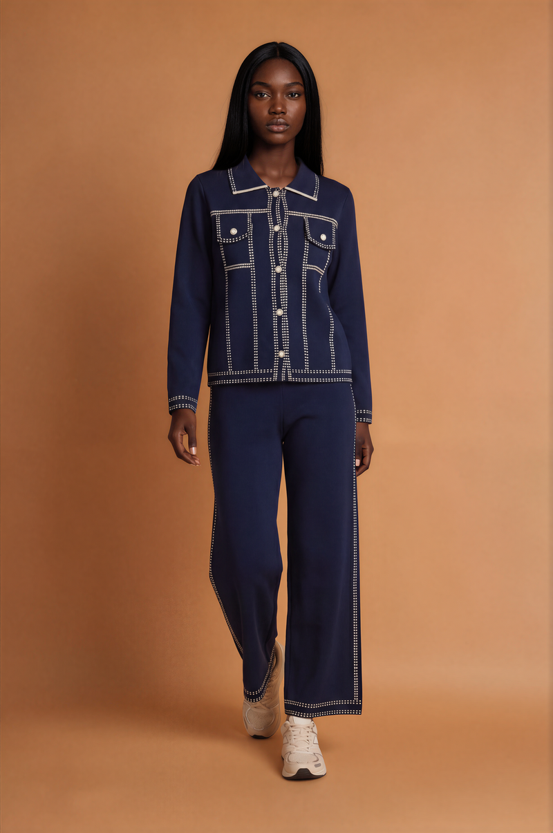 H2024 Navy Blue Stitch Detail Trouser