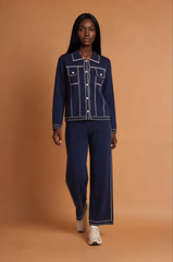 H2024 Navy Blue Stitch Detail Trouser