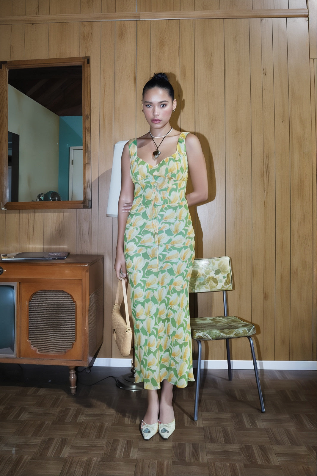 DD7063 Jen Floral Chiffon Lace Up Maxi Dress