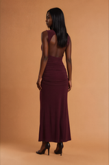 H2030 Burgundy Pleated Waist Maxi