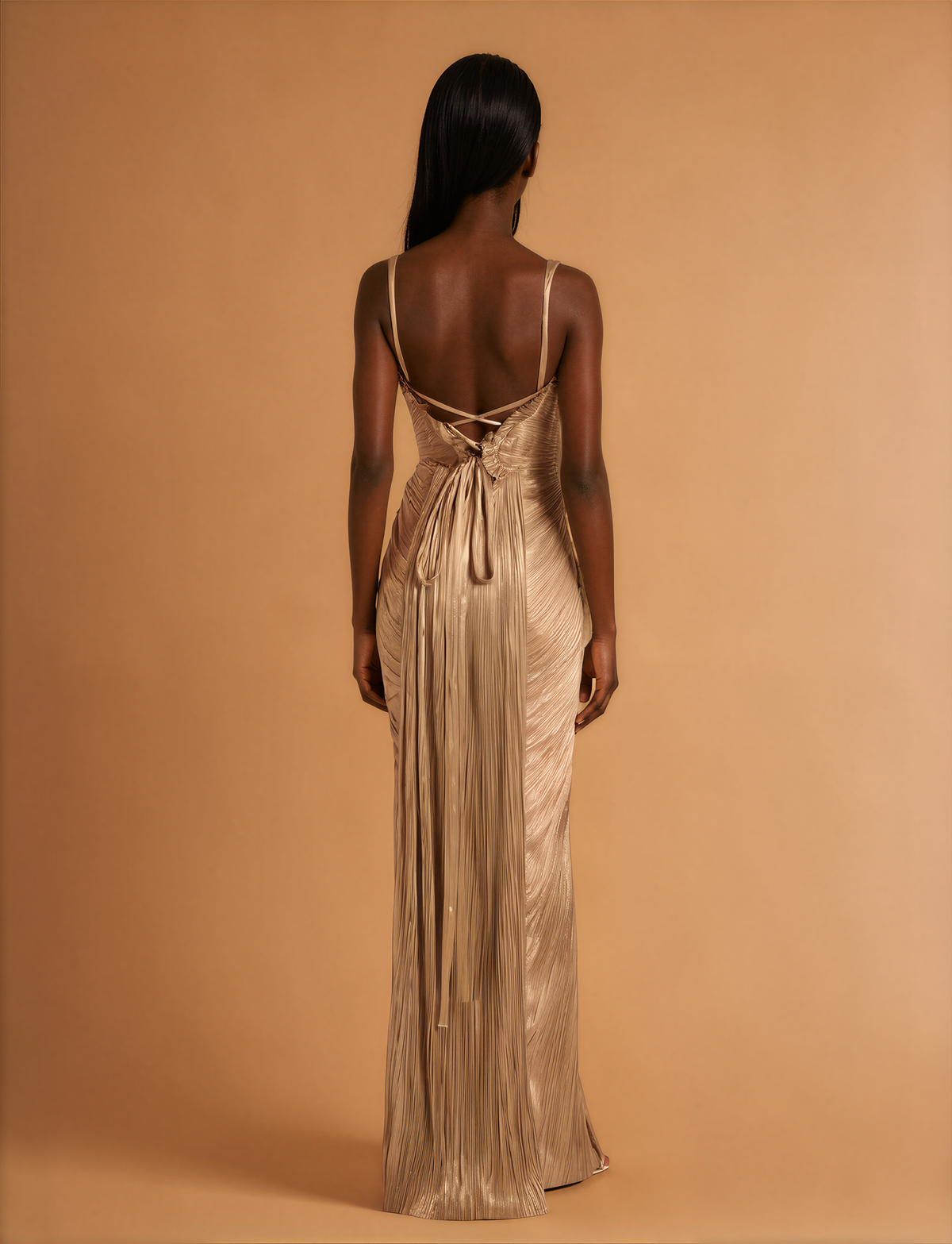 H2008 Gold Metallic Event Dress