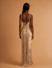 H2008 Gold Metallic Event Dress
