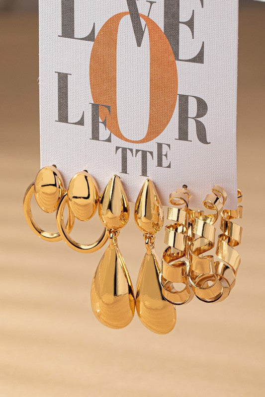 H3209 Trio Earrings In Multiple Shapes