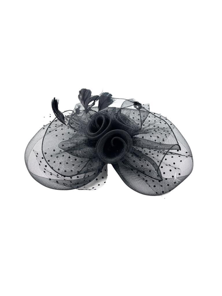 H3075 Black Dotted Fascinator