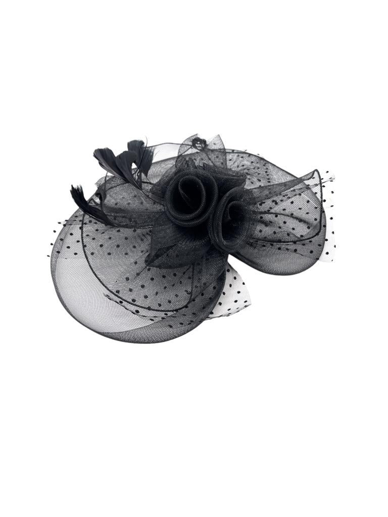H3075 Black Dotted Fascinator