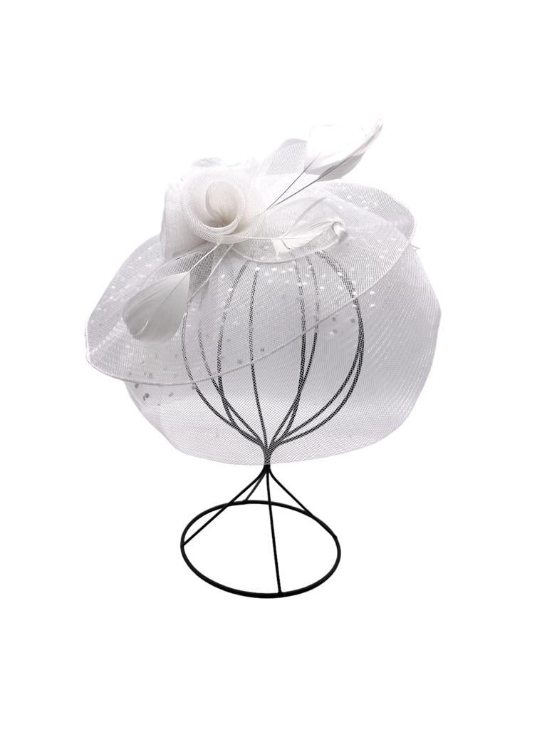 H3076 White Netted Fascinator