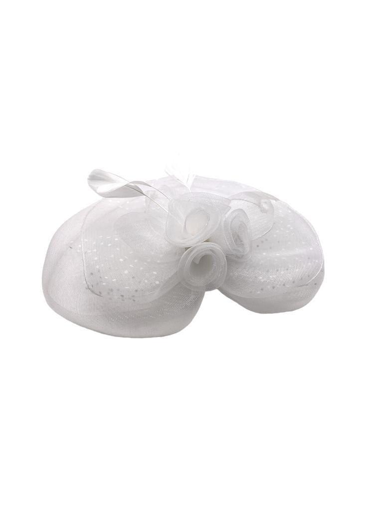 H3076 White Netted Fascinator