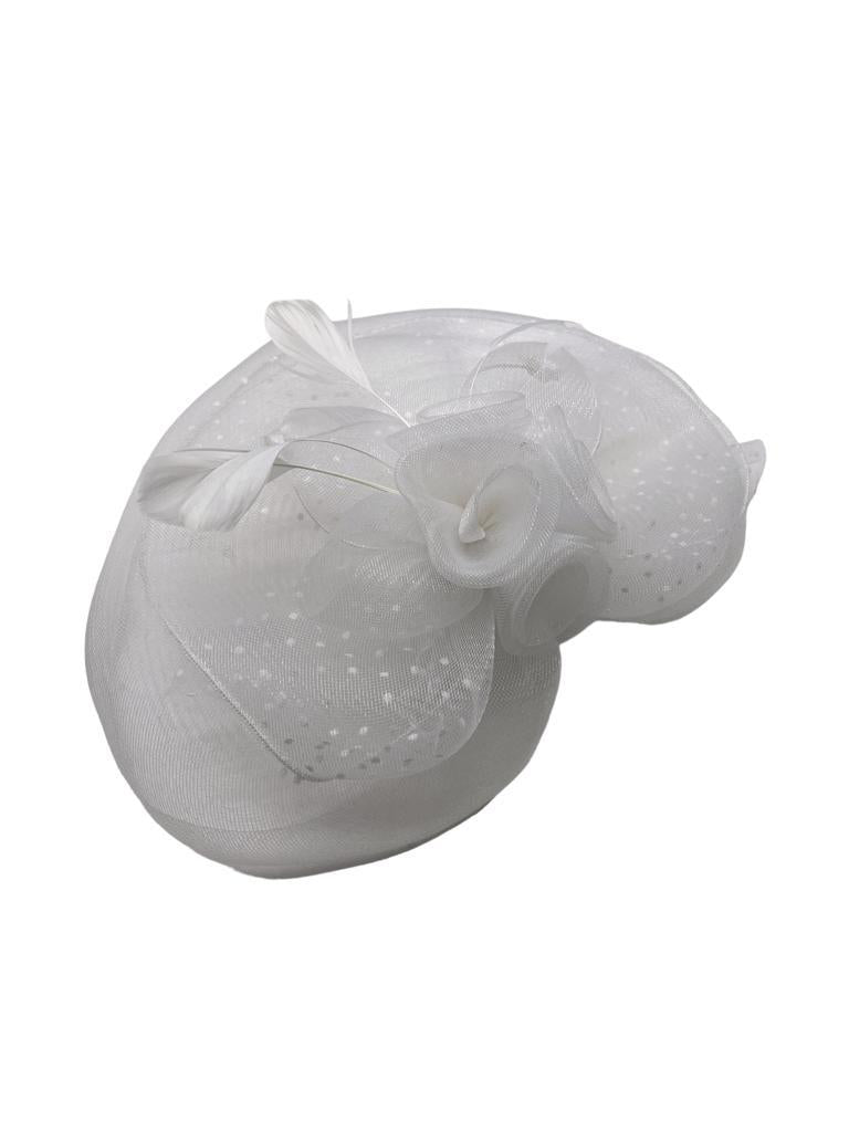 H3076 White Netted Fascinator