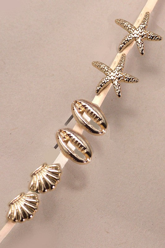 H3192 Trio Stud Seashell Eariings