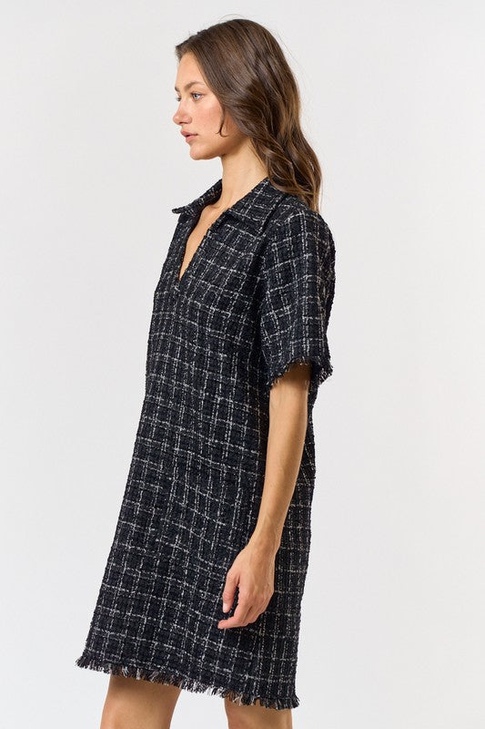 DD4075 Black Tweed Block Dress