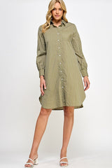 DD4062 Olive Long Sleeve Shirt Dress