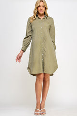 DD4062 Olive Long Sleeve Shirt Dress