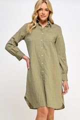 DD4062 Olive Long Sleeve Shirt Dress