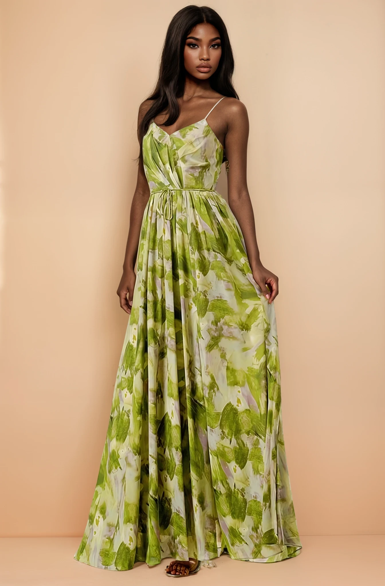 GG4019 Green Cross Back Print Maxi Dress