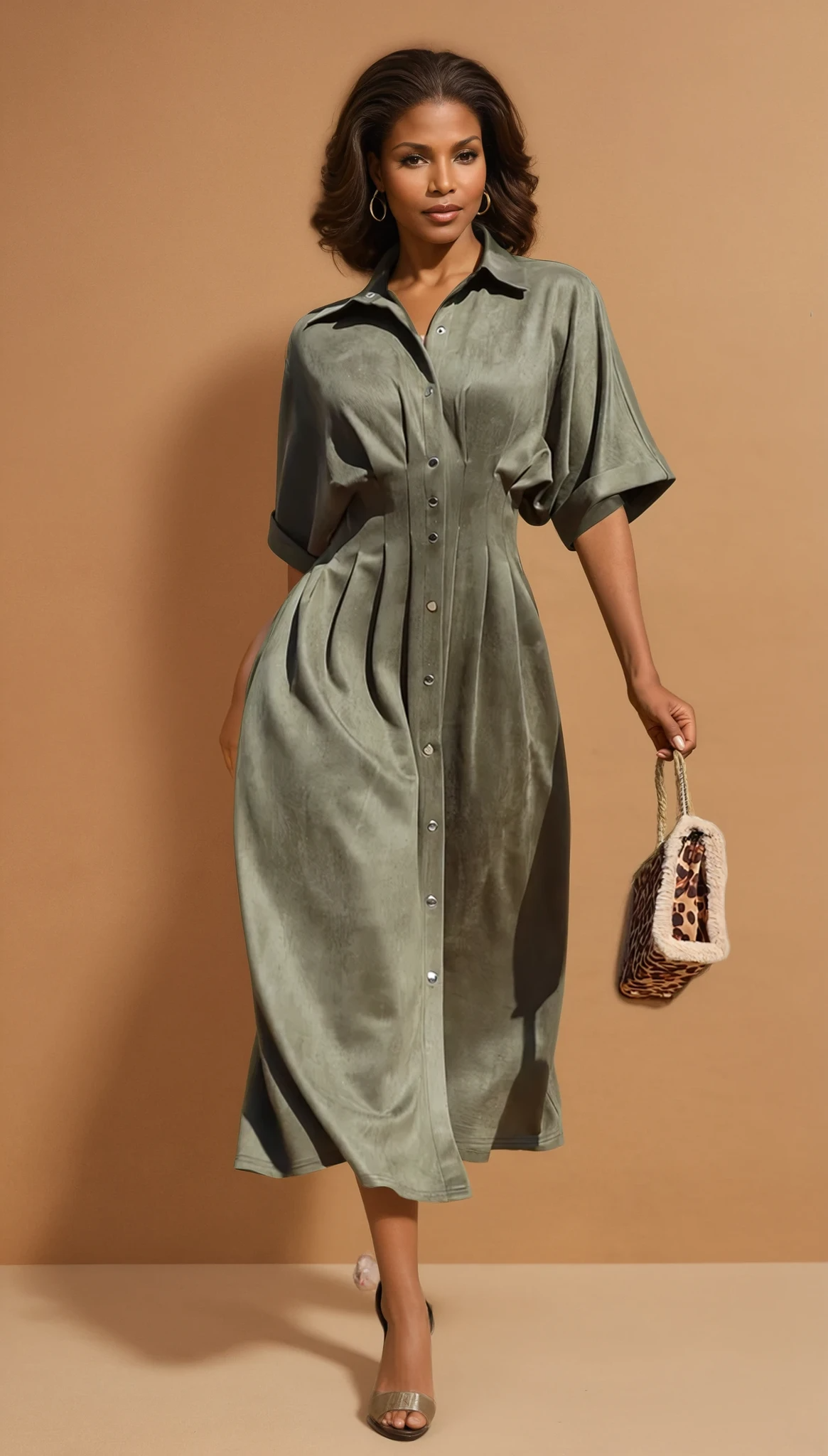 GG4039 Loose Fit Button Down Suede Dress