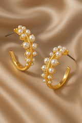 GG4144 Leafy Vine-inspired Pearl Hoop Earrings