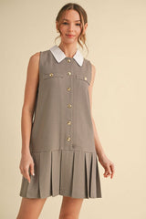 DD7006 Checkered Pattern Collar Neck Dress