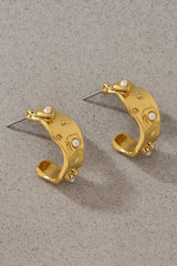 GG4150 Textured Gold Hoop Earrings With Pearl Accents