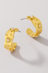 GG4150 Textured Gold Hoop Earrings With Pearl Accents