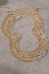 GG4141 5 Layer Mixed Chain And Rhinestone Necklace
