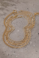 GG4141 5 Layer Mixed Chain And Rhinestone Necklace