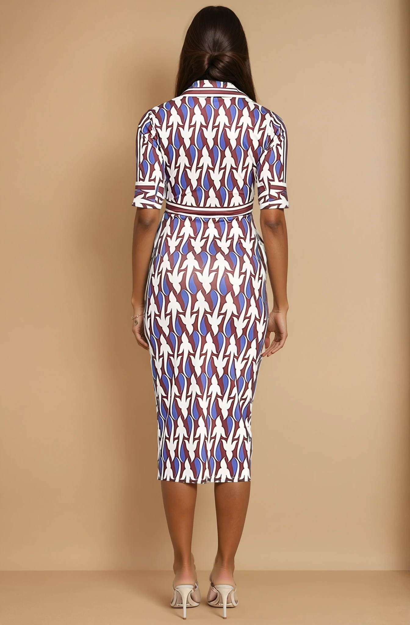 GG4133 Button Down Short Sleeve Midi Dress