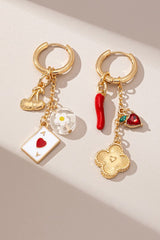 GG4151 Gold Mismatched Charm Hoop Earrings