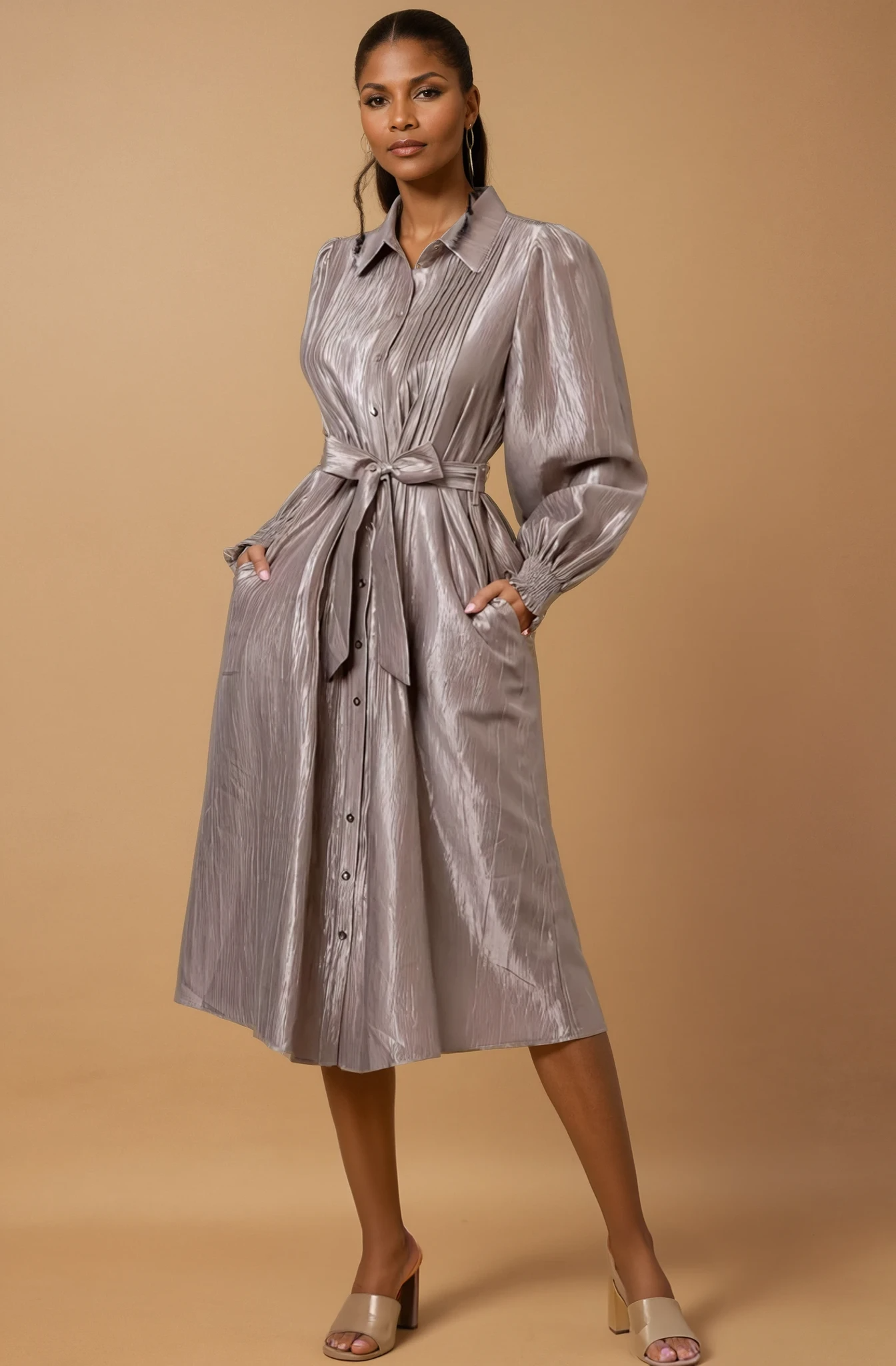 GG4005  Champagne Gold Midi Dress