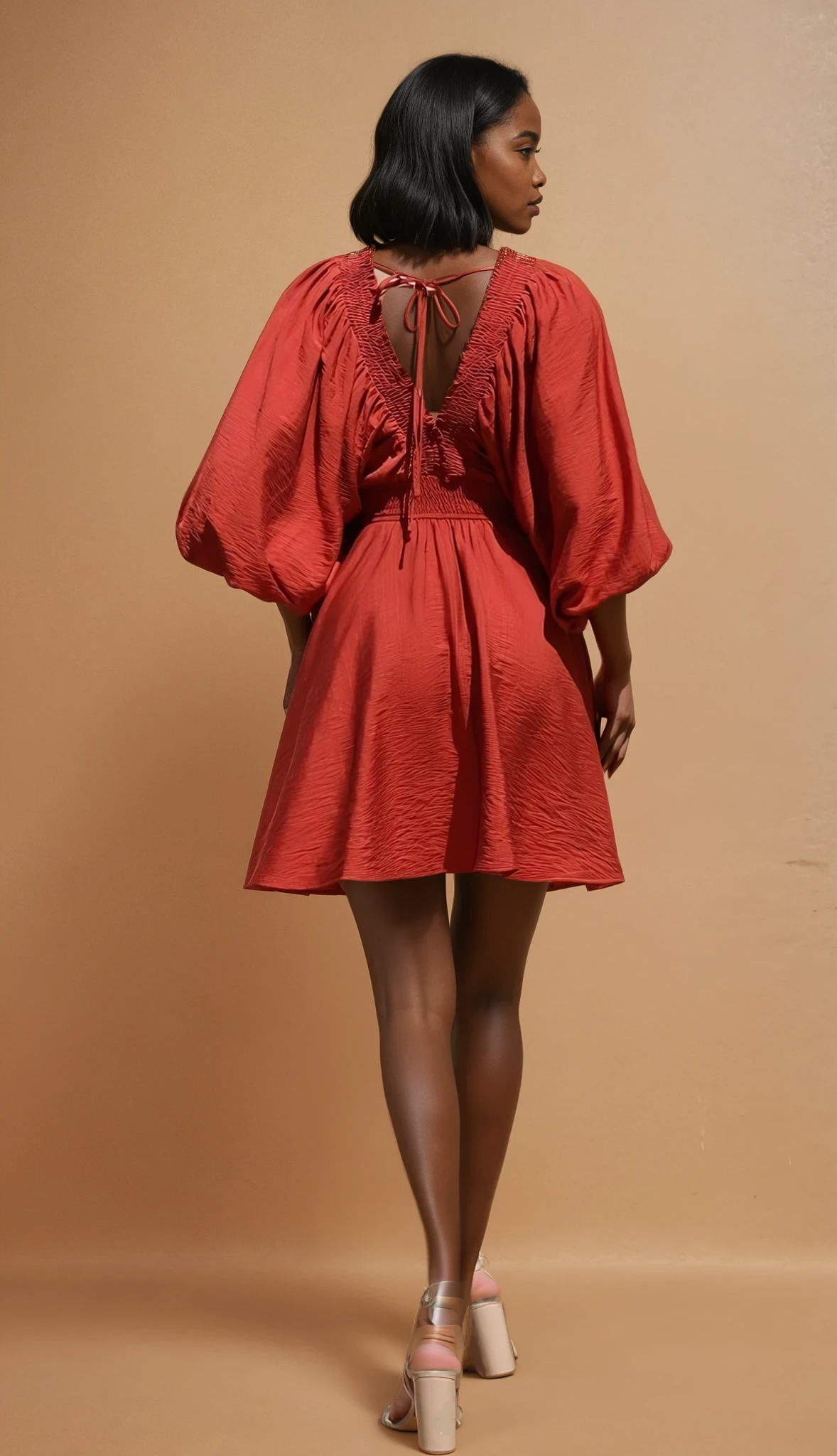 GG4123 Brick Smocked Woven Mini Dress