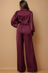 GG4010 Burgundy Solid Button Down Top