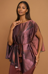 GG4132 Oversized Floral Print Satin Cape Blouse -top Only