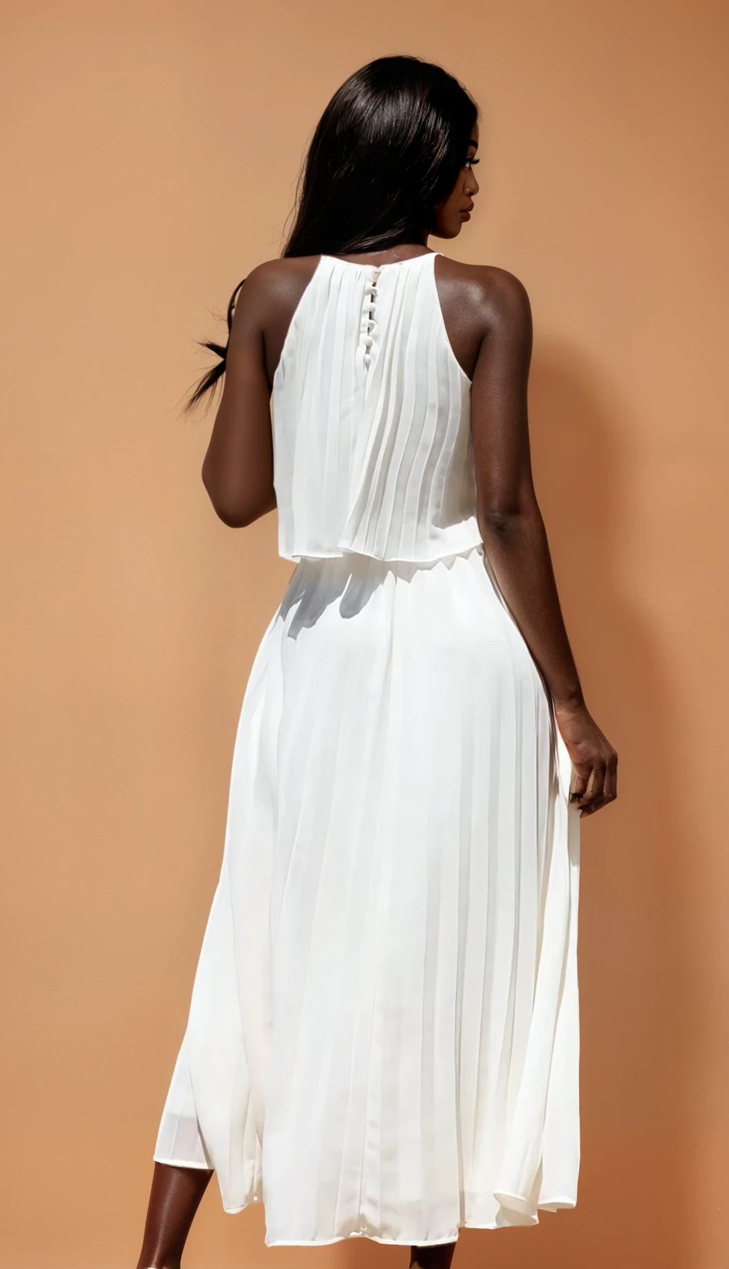 GG4119 Cream Pleated Midi Dress