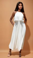 GG4119 Cream Pleated Midi Dress