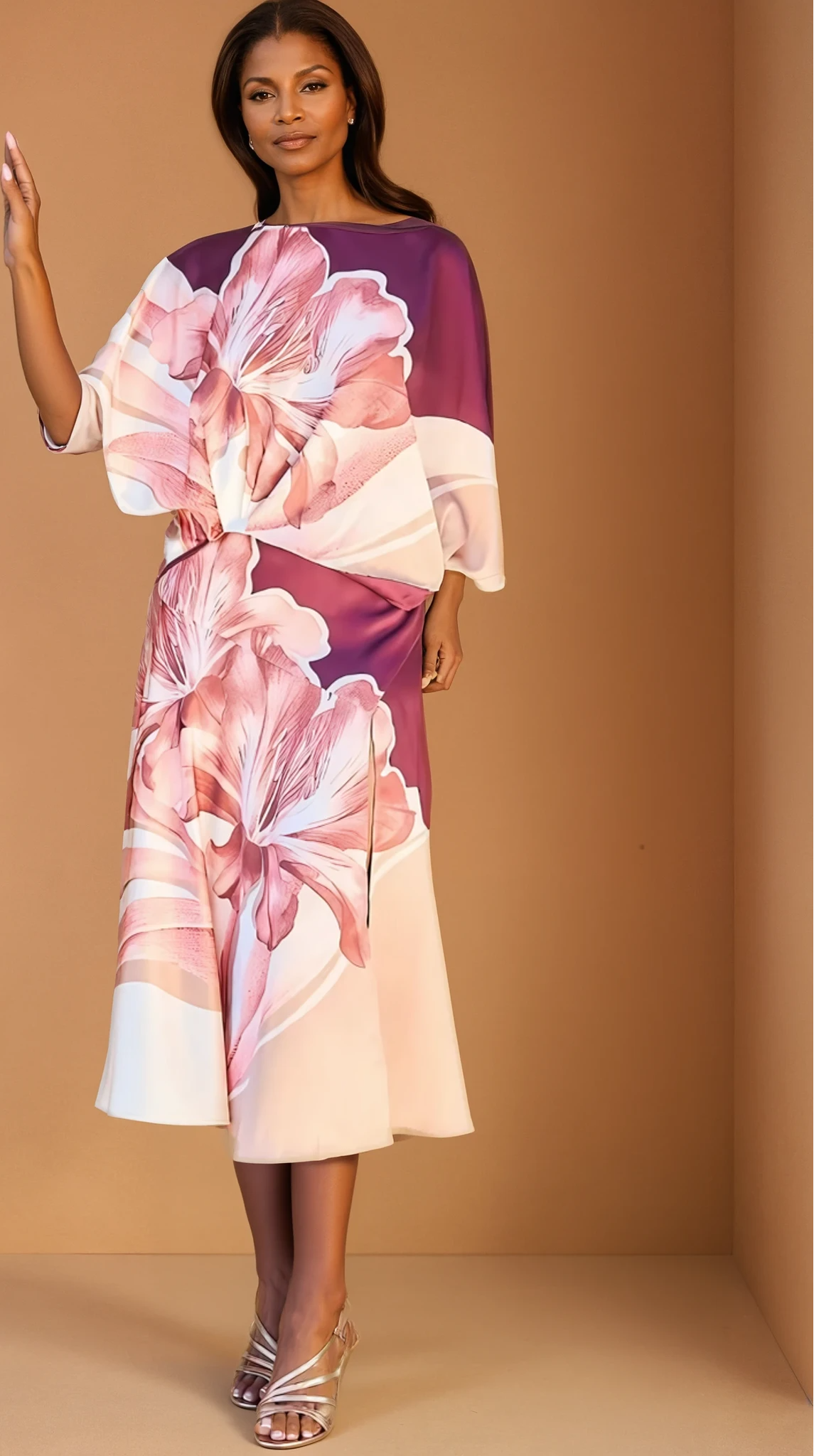 GG4129 Wine Floral Print Skirt