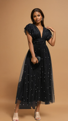 GG4121 Pearl V Neck Midi Dress