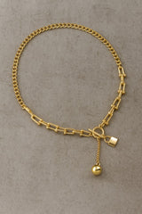GG4137 Gold Chain Necklace With Lock And Metal Ball Charm